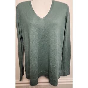 J Jill Sweater Silk & Cotton Green Womens XS Pullover Thin Knit V-neck
